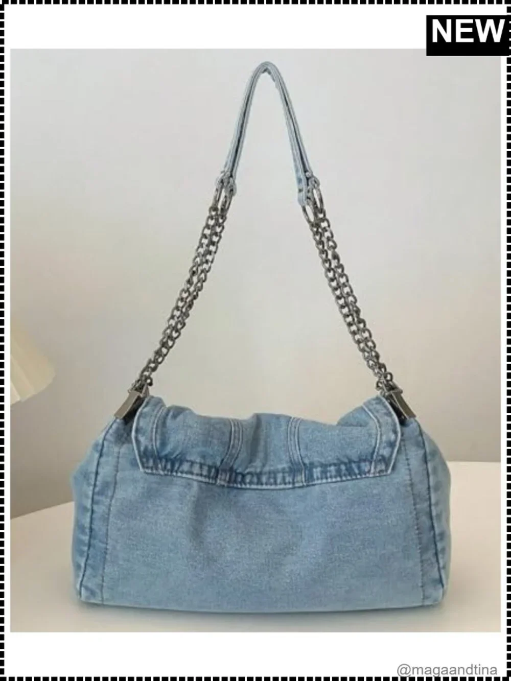 Denim Tote Bag Adjustable Chain Shoulder Crossbody Hobo Purse